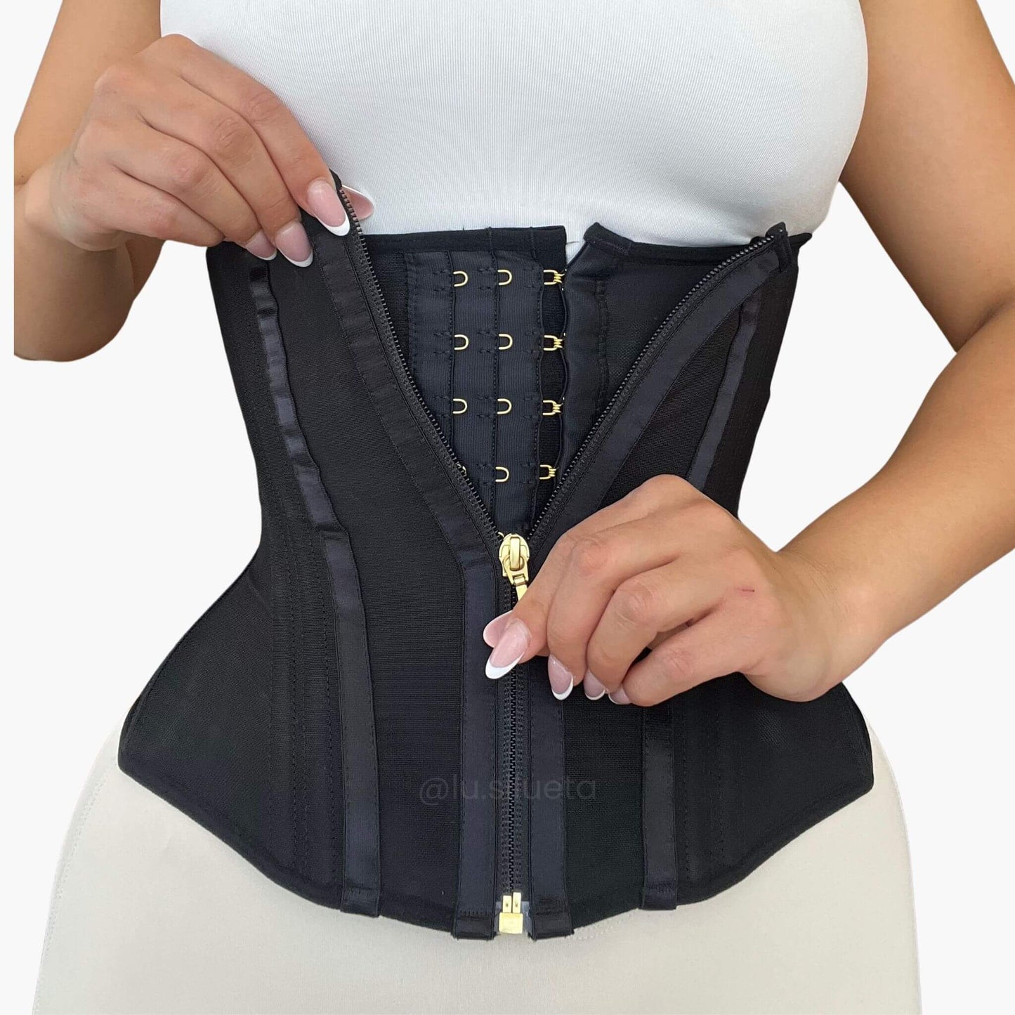 Cinturilla moldeadora 13 varillas cremallera dorada diseño premium Lu silueta
